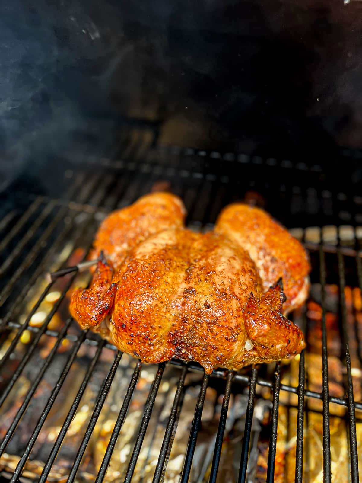 Smoking Spatchcocked Chicken On Traeger Pellet Grills With Meater Thermometer and BBQ rub