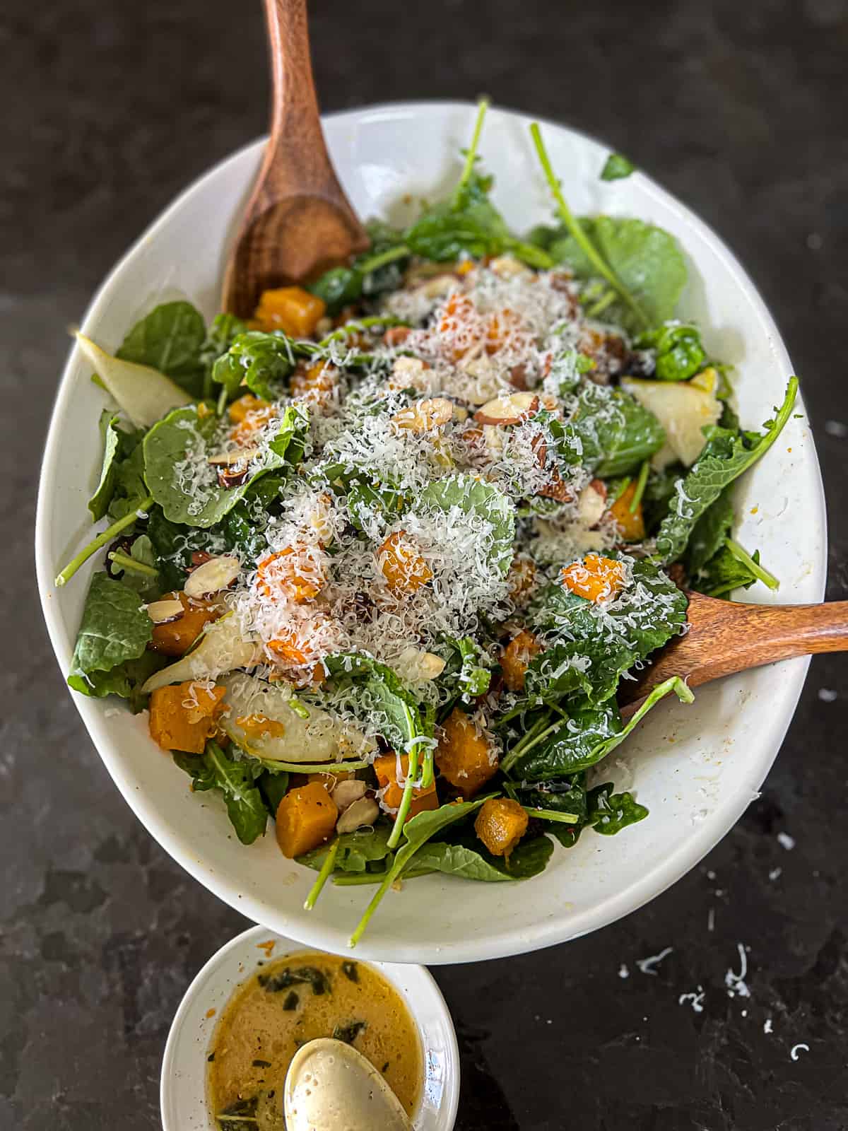 Thanksgiving side dish bowl with butternut squash salad 