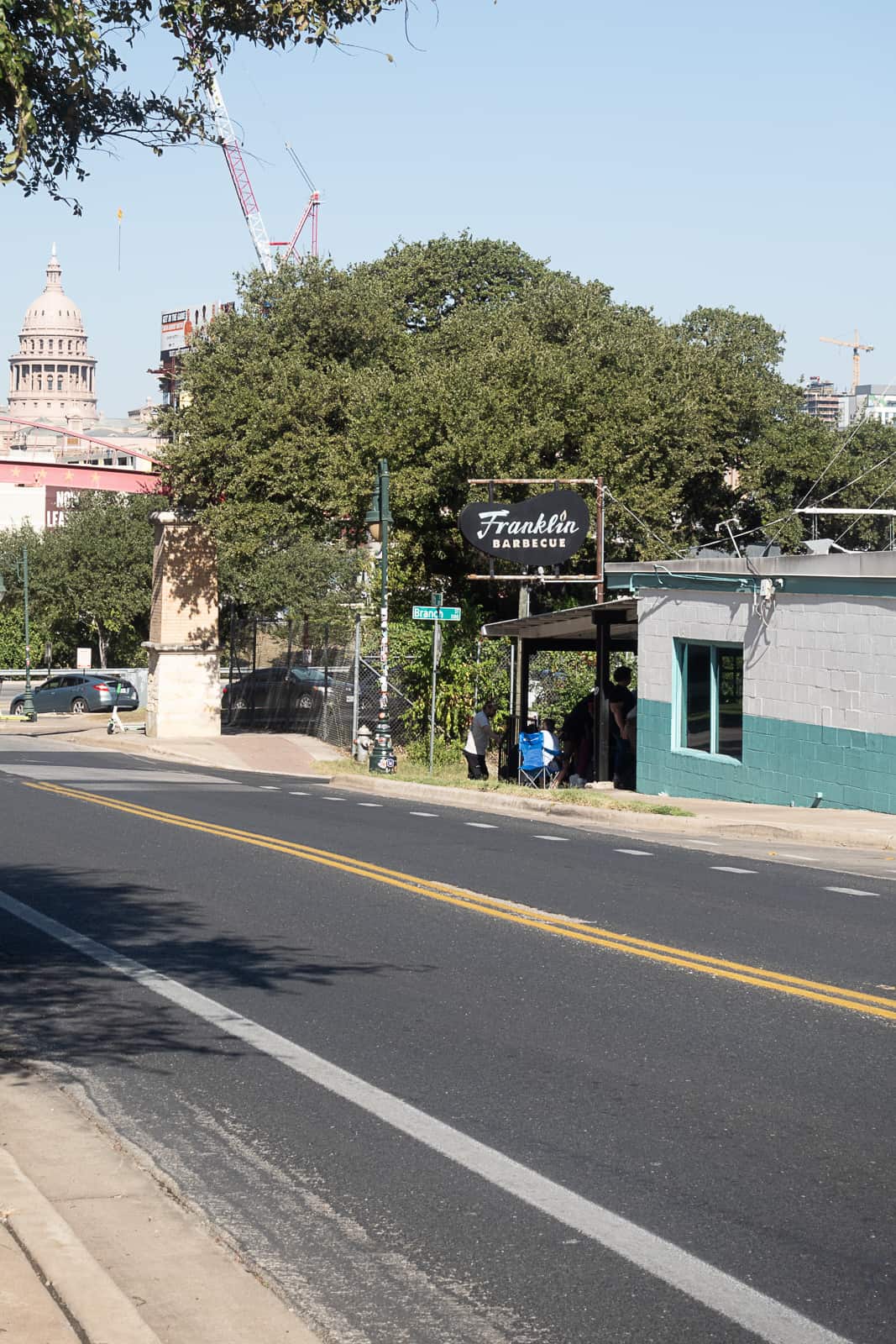 Street with Franklin BBQ Restaurant in Austin Texas