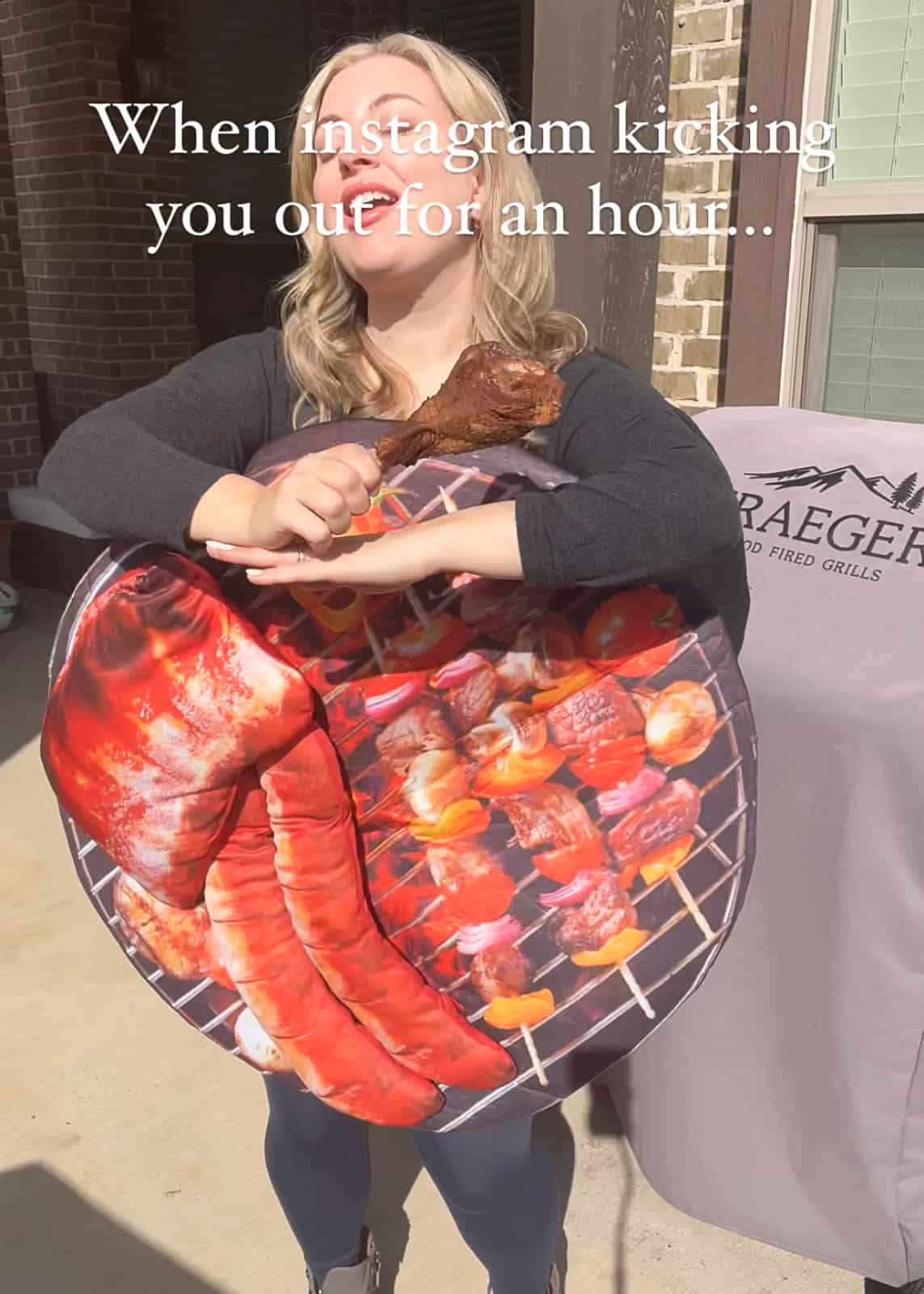 woman adult BBQ grill halloween costume on food blogger Jenna Passaro from sip bite go