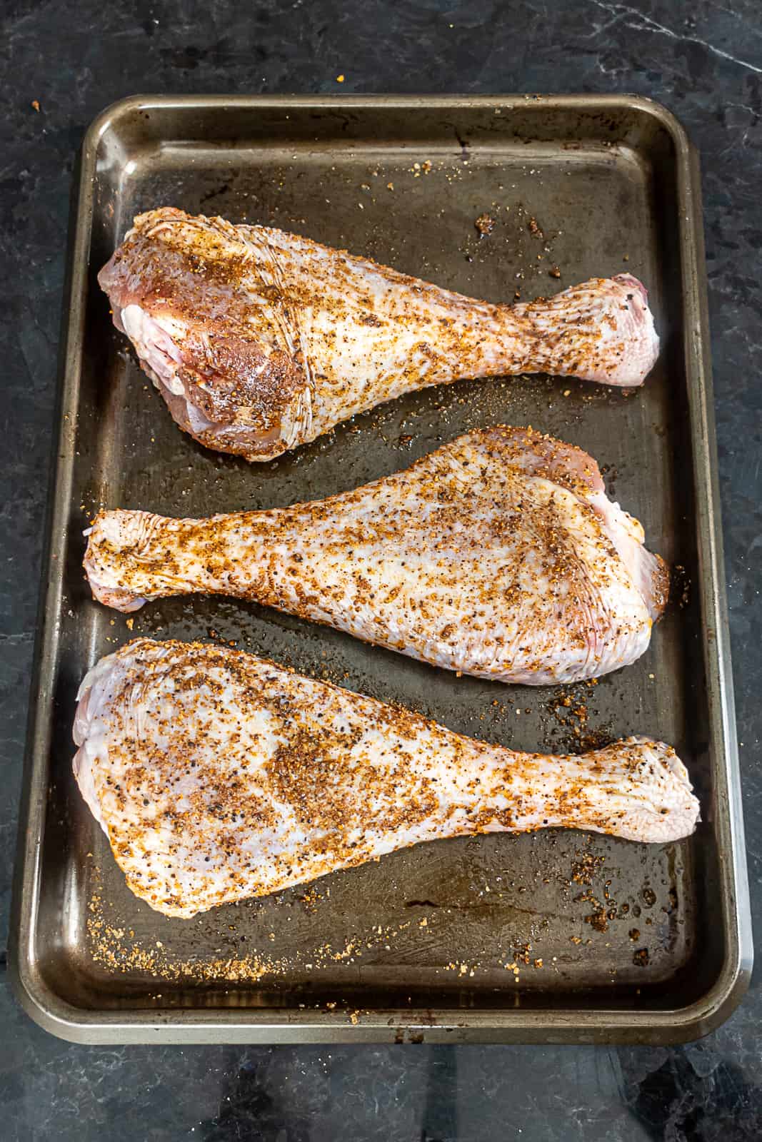 BBQ rub seasoned turkey legs Sip Bite Go