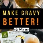 Before and after recipe images of turkey gravy packet with text overlay to make it better