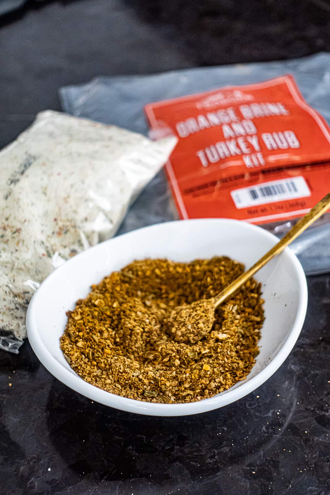 Closeup of Ingredients for the turkey dry rub in the brining kit