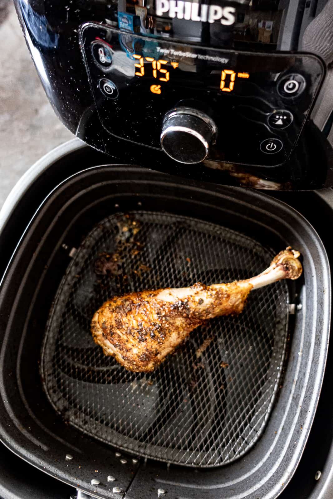 Disney Copycat Turkey Leg Air Fryer Recipe In Basket at 375 degrees F