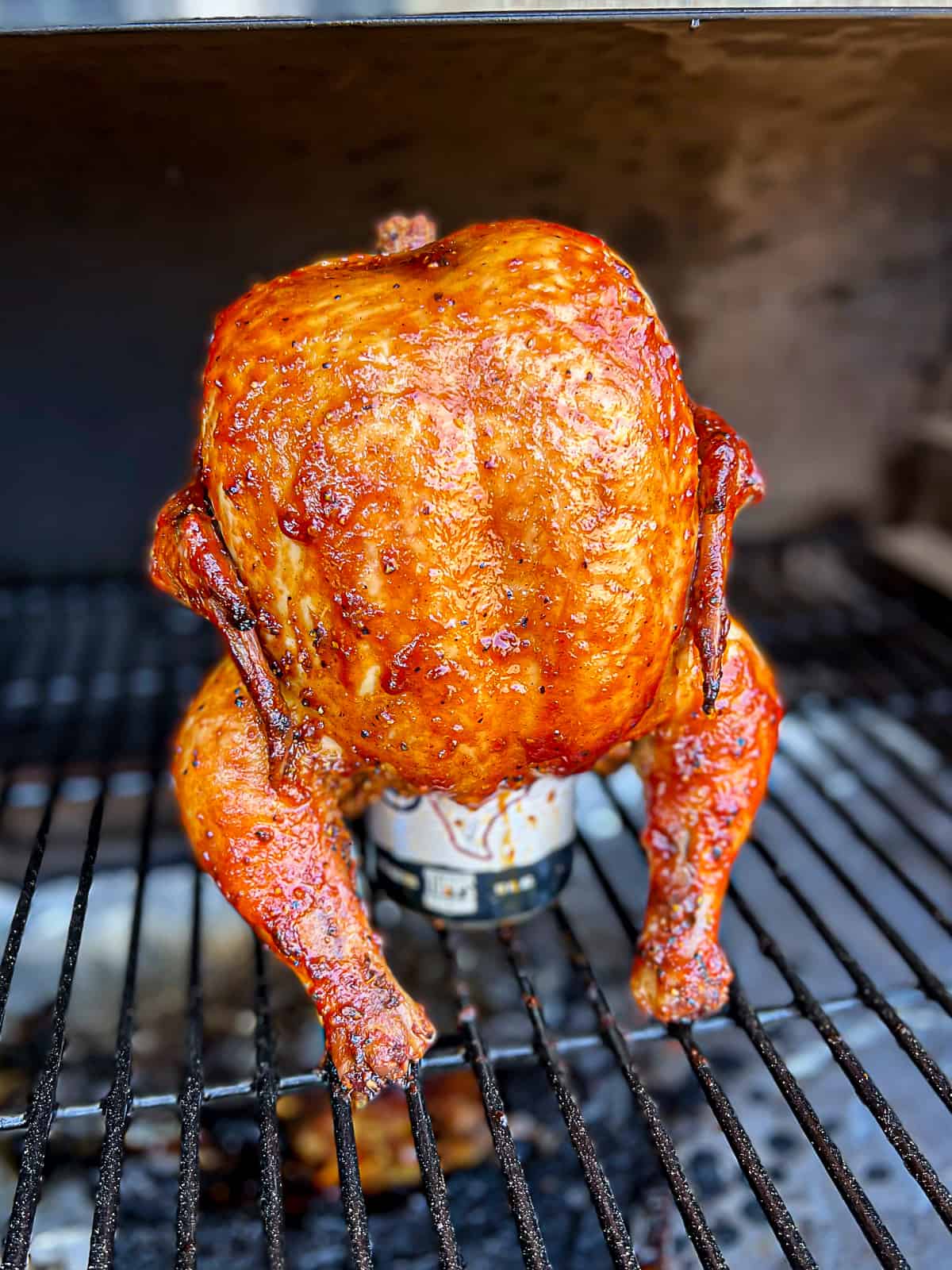 Thanksgiving BBQ Smoked Main Dish Beer Can Chicken on the Traeger