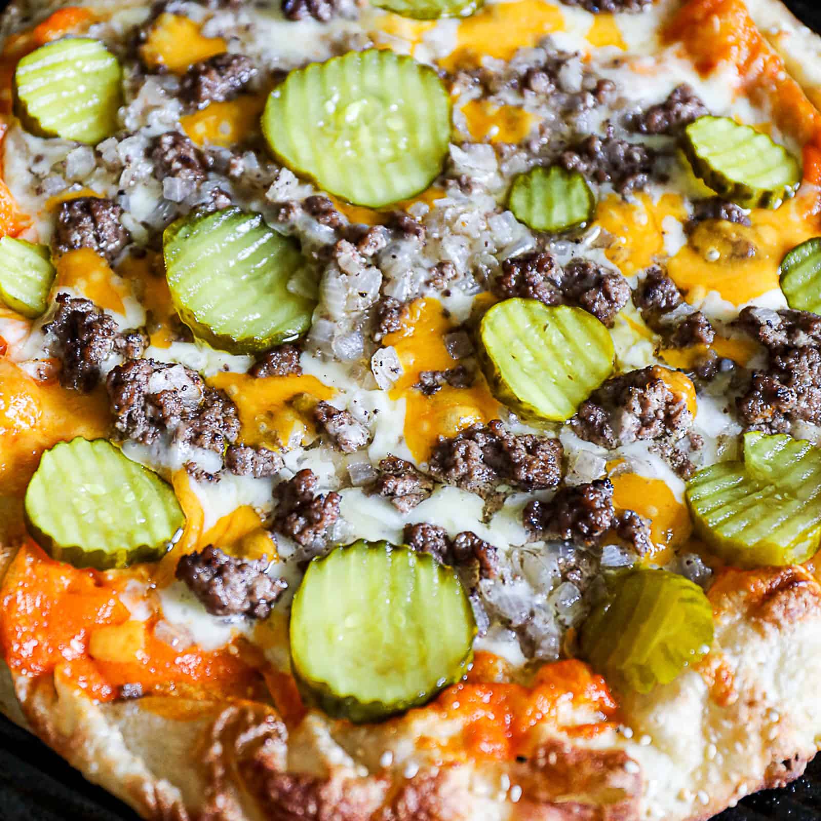 Cheeseburger Pizza Recipe With Pickles topping