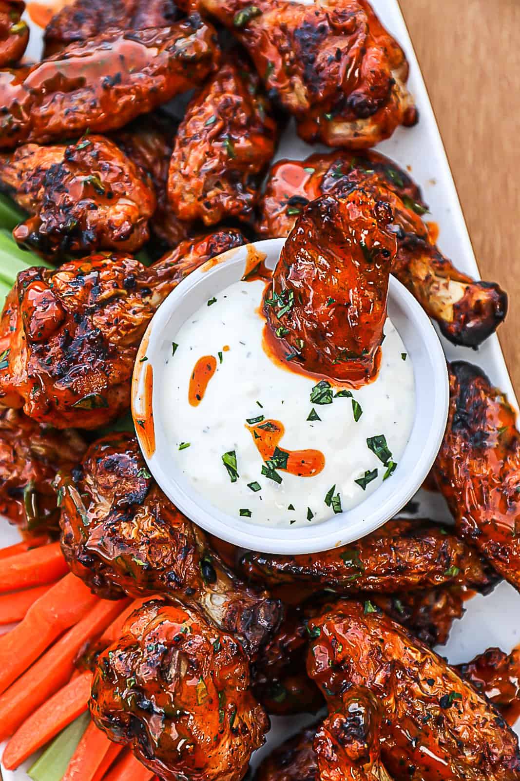 Grilled Buffalo Chicken Wings Recipe with blue cheese dip