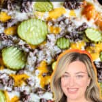 Recipe for cheese burger pizza with pickles mustard and sesame seeds with Jenna Passaro from Sip Bite Go