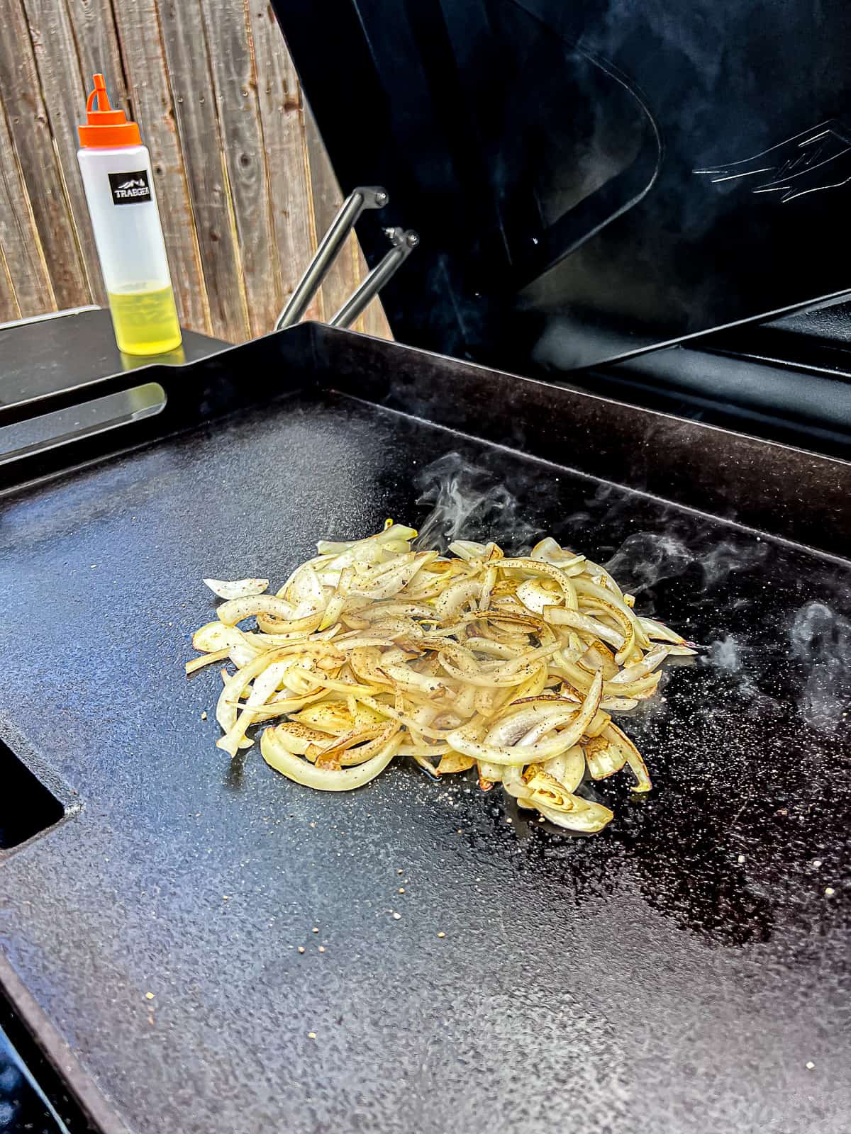 Cooking Griddled Onions on Traeger Flatrock