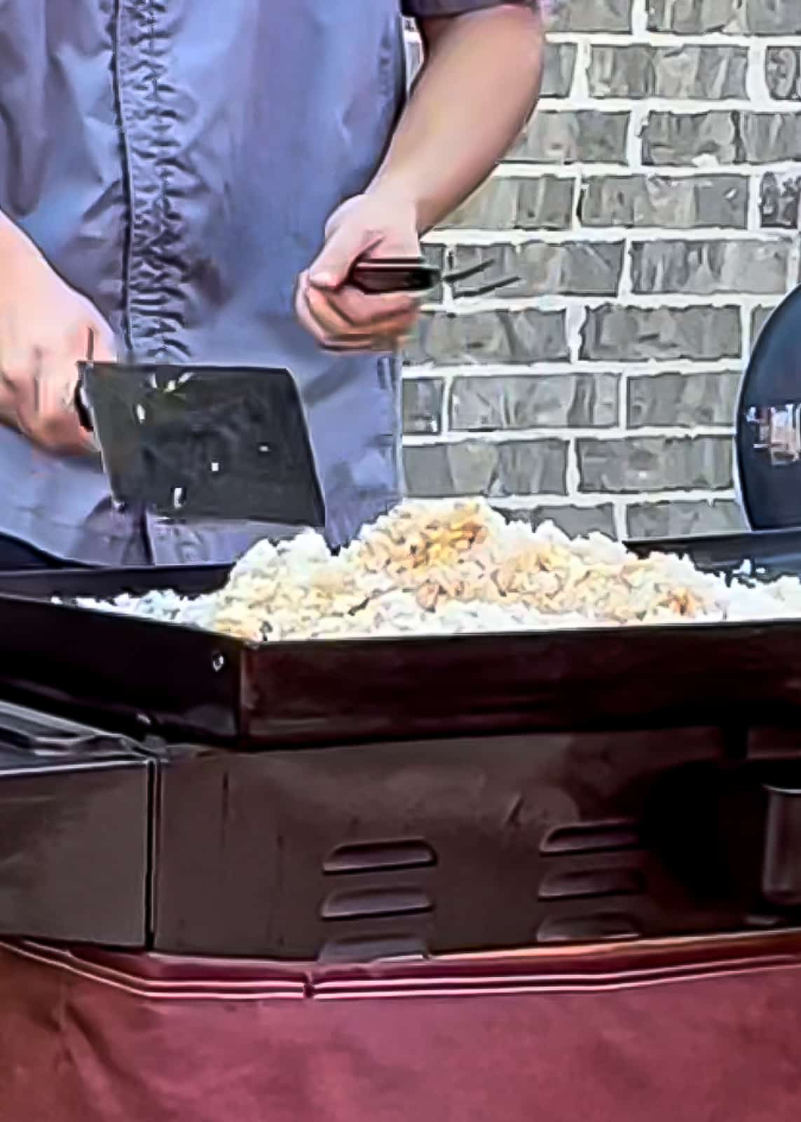 Cooking fried rice recipe on blackstone griddle