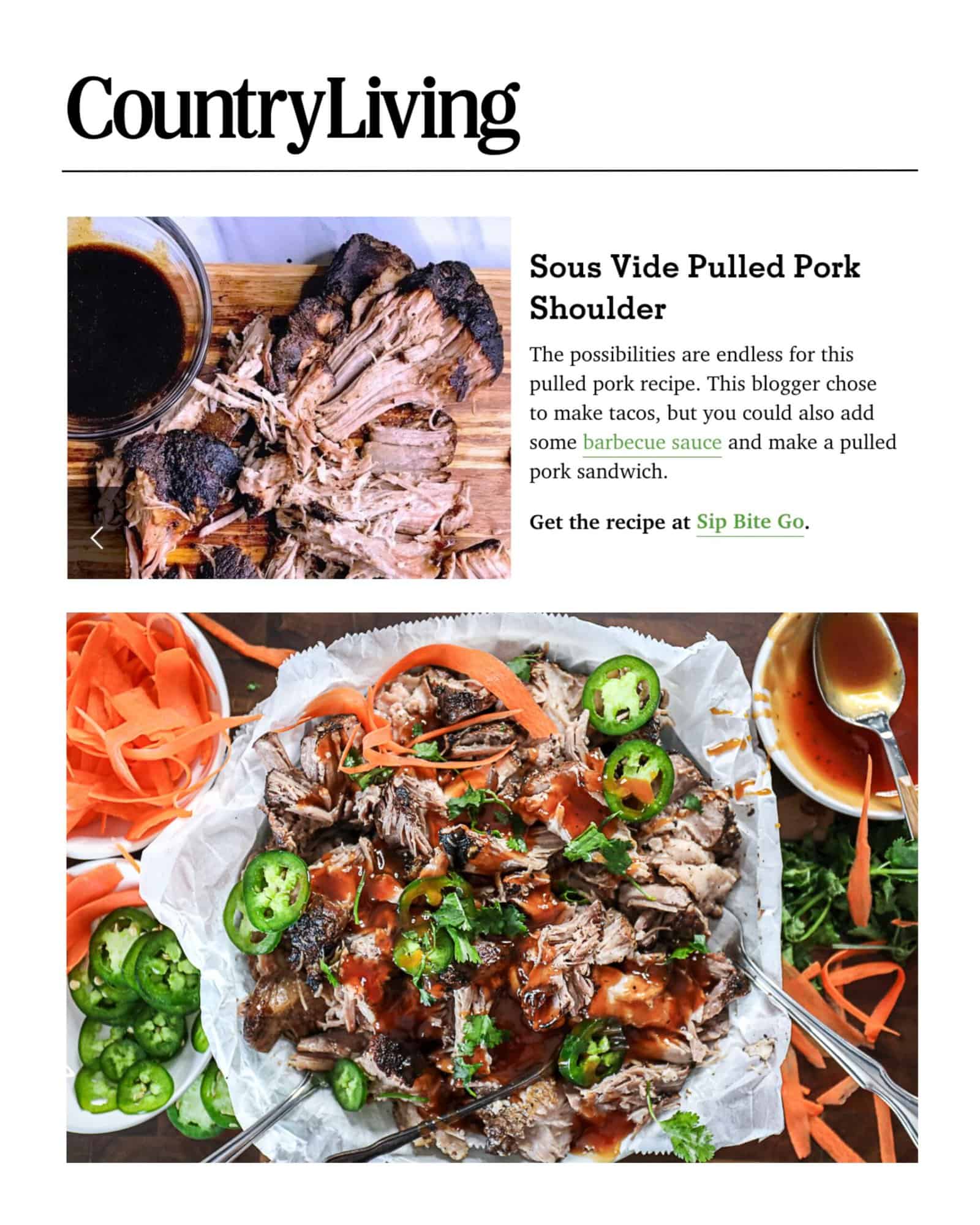 Country Living Sip Bite Go press features with Jenna Passaro and sous vide cooking