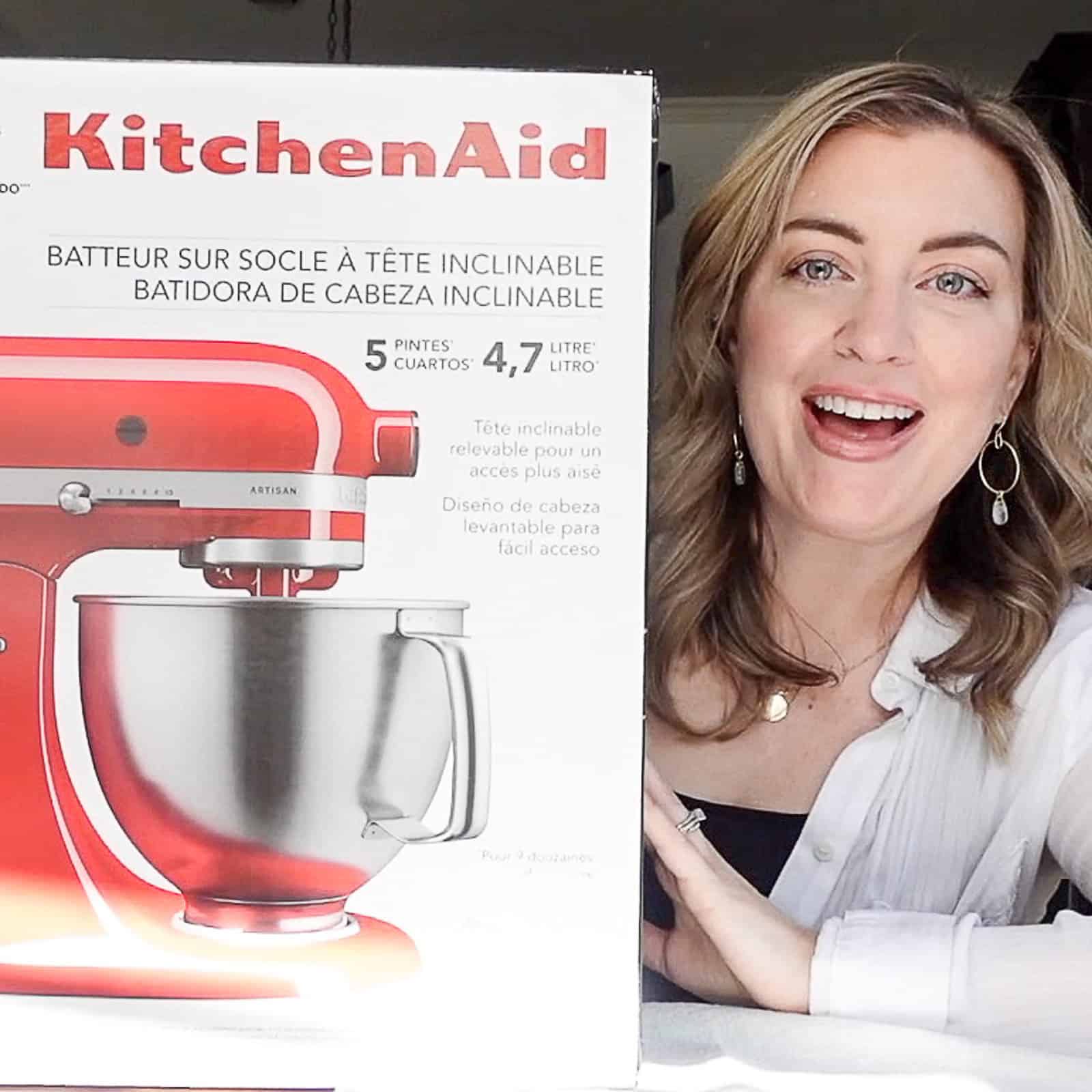 KitchenAid Stand Mixer 5 Quart Tilt Head Box with food blogger Jenna Passaro from Sip Bite Go