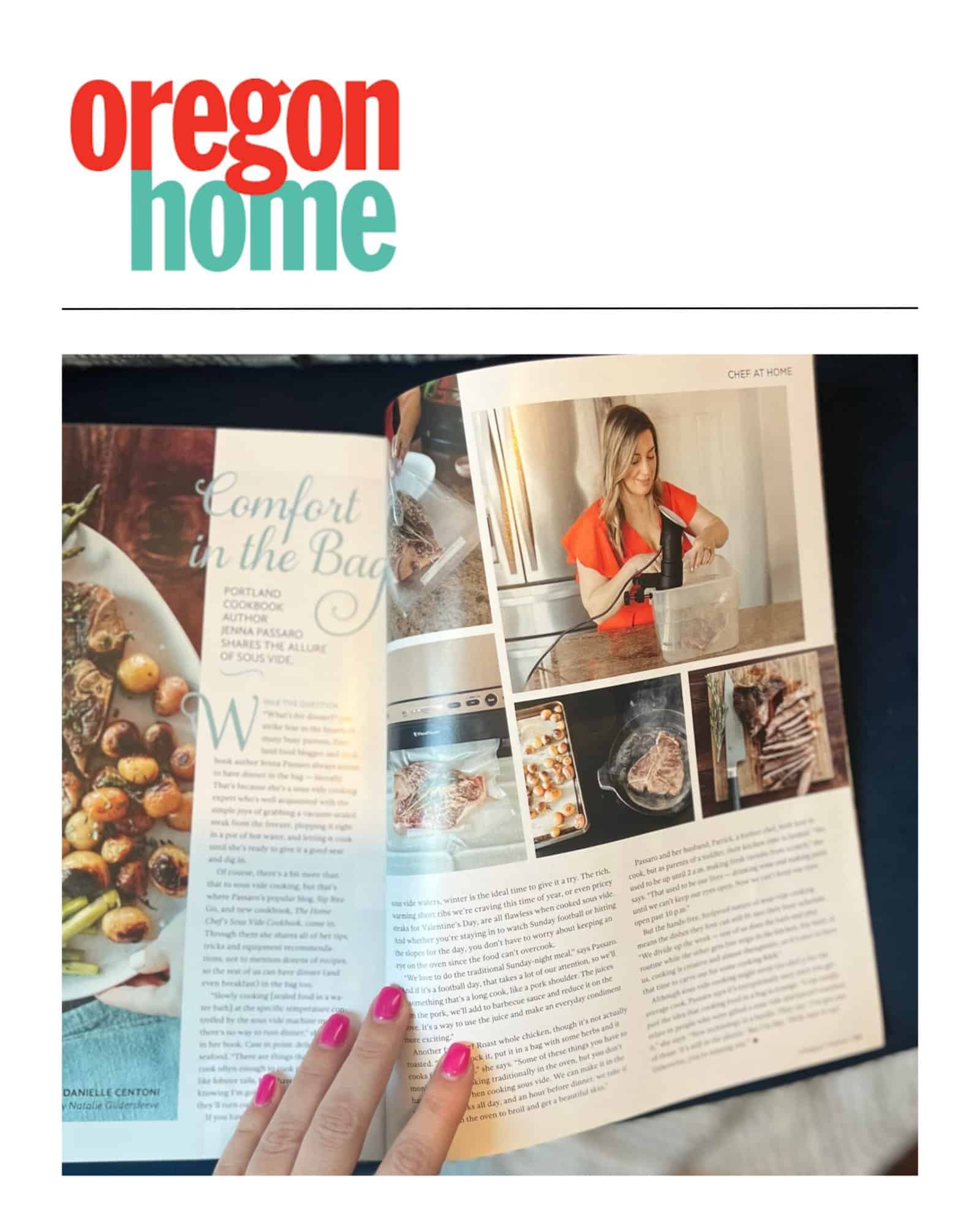 Oregon Home Magazine Sip Bite Go press features with sous vide cooking and Jenna Passaro