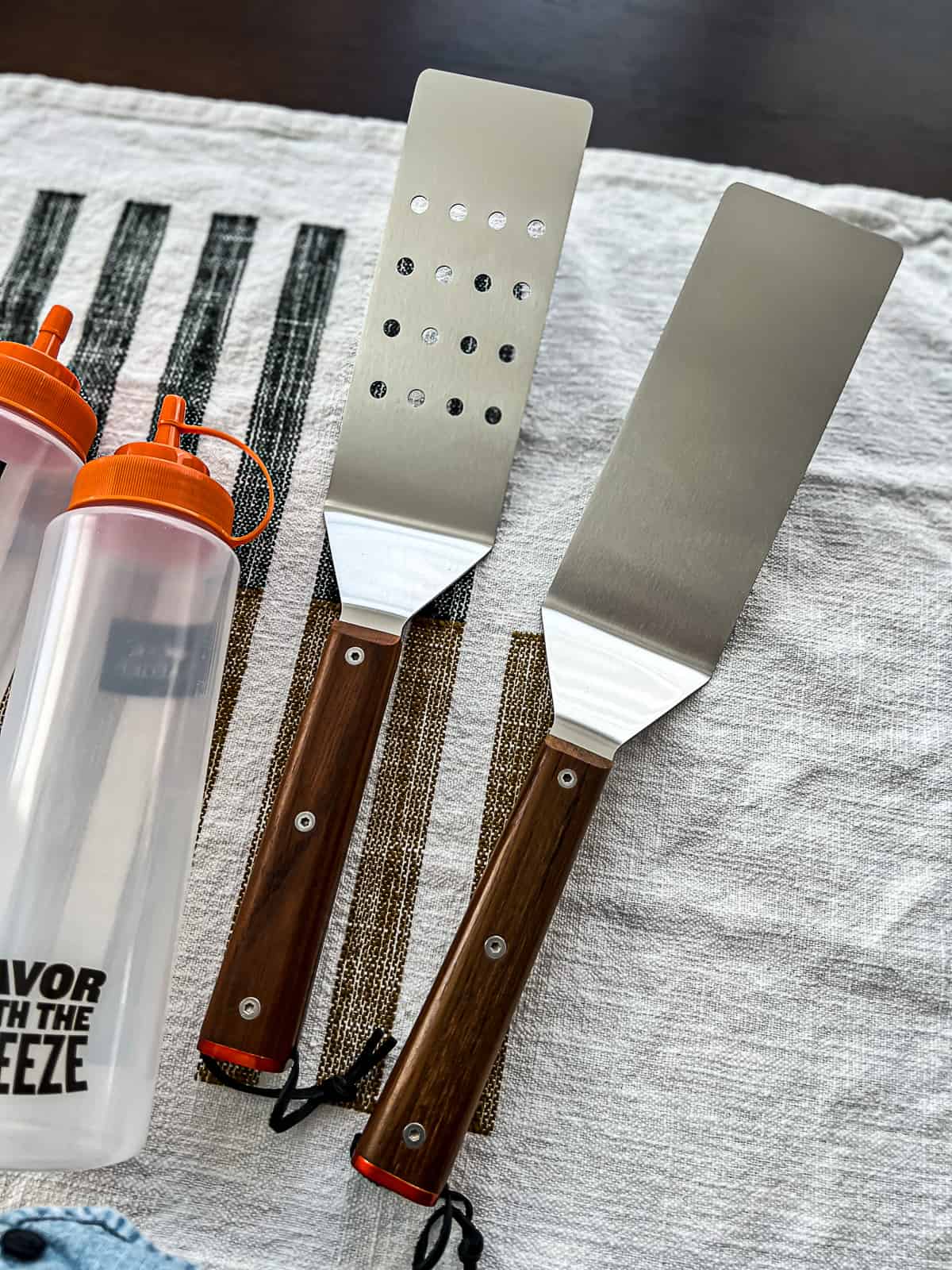 Traeger Flatrock Griddle Accessories with hibatchi spatulas and squeeze bottles