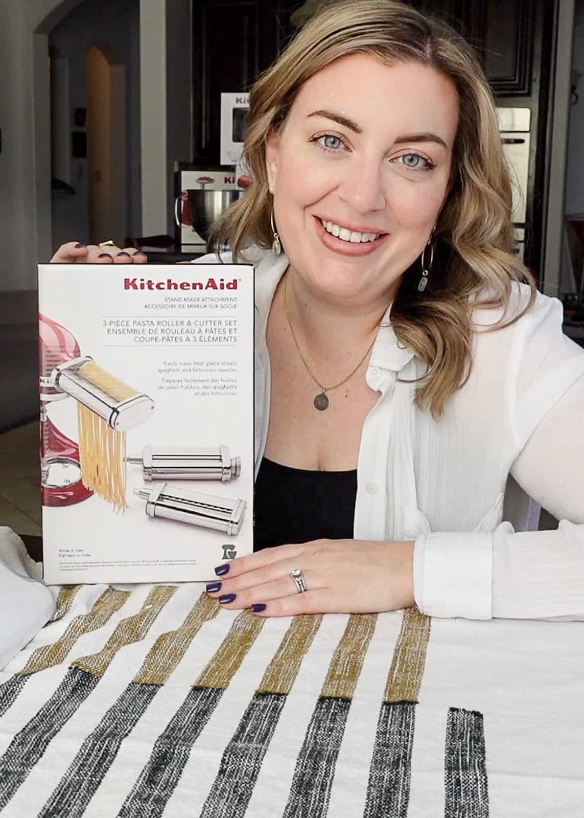 jenna passaro holding pasta attachment for kitchenaid stand