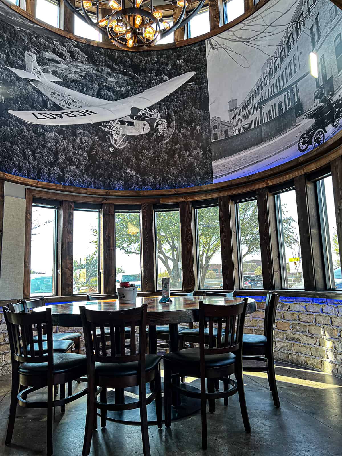 Dining table inside Fords Garage Plano Texas Restaurant