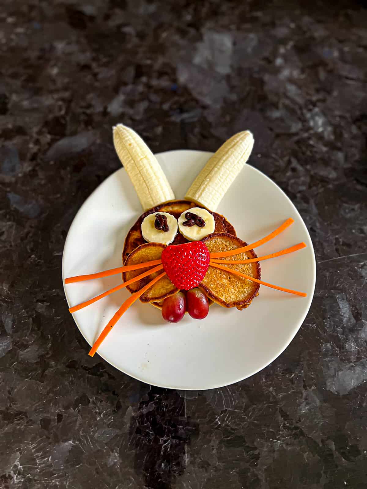 Easter Bunny Pancake with chocolate sauce eyes
