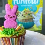 Funfetti Easter Cupcake Mix with Bunny Cupcake and text overlay with Sip Bite Go logo