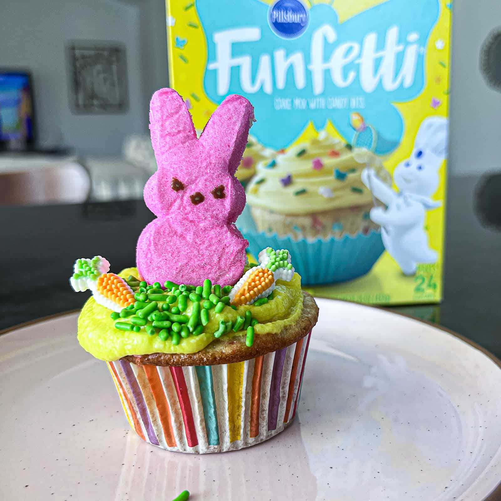 Funfetti Easter Cupcakes Decoration with bunny Peeps