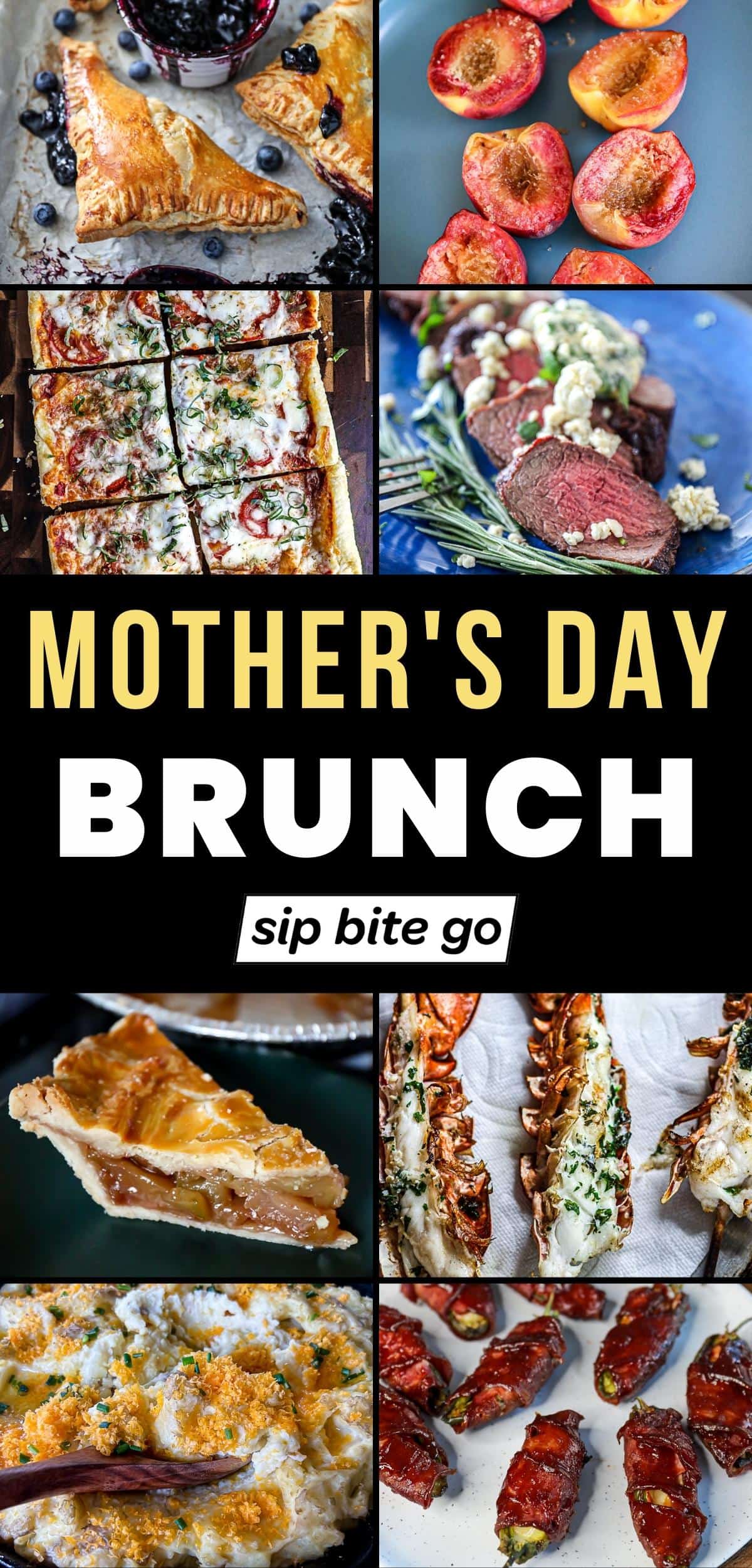 Ideas for Mothers Day Brunch Recipes with text overlay and food collage