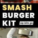 Traeger Flatrock Smash Burger Kit Review photos with Jenna Passaro and Sip Bite Go logo