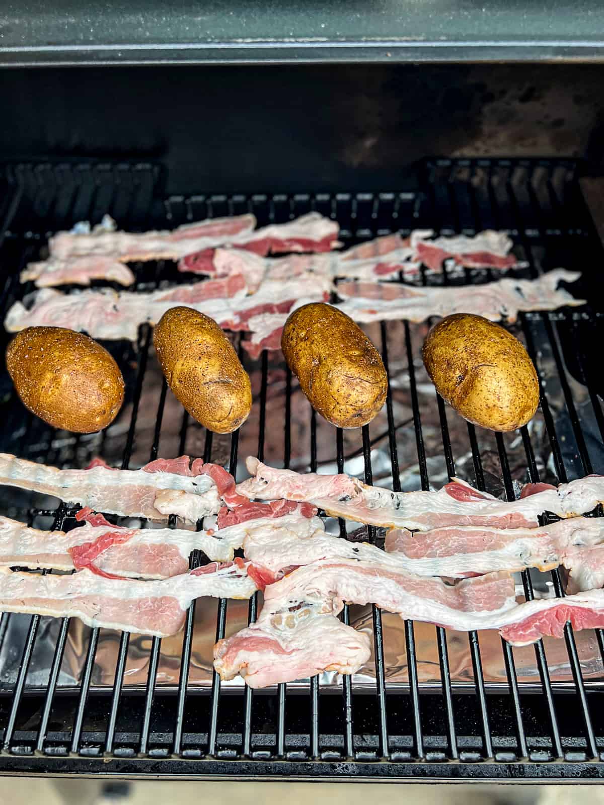 Traeger Smoked Baked Potatoes with Bacon Topping