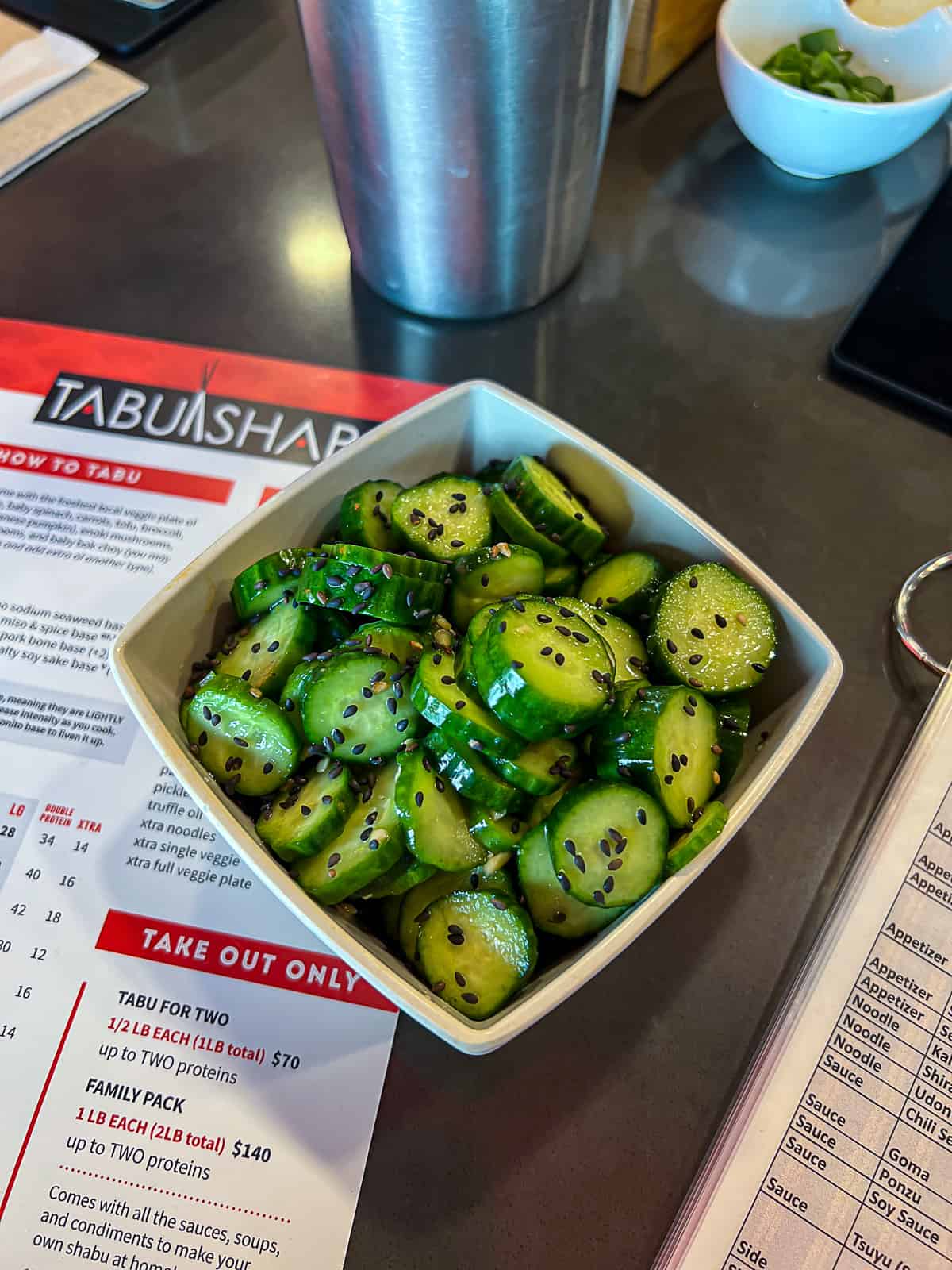 Asian Cucumber Salad Appetizer Item at Tabu Shabu in McKinney Texas