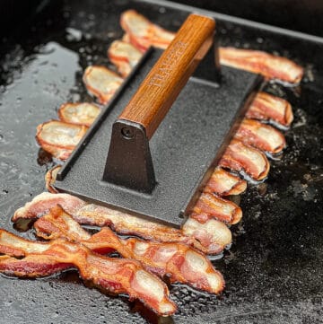 Cooking Bacon on Griddle with Traeger Grills press using the Flatrock Grill
