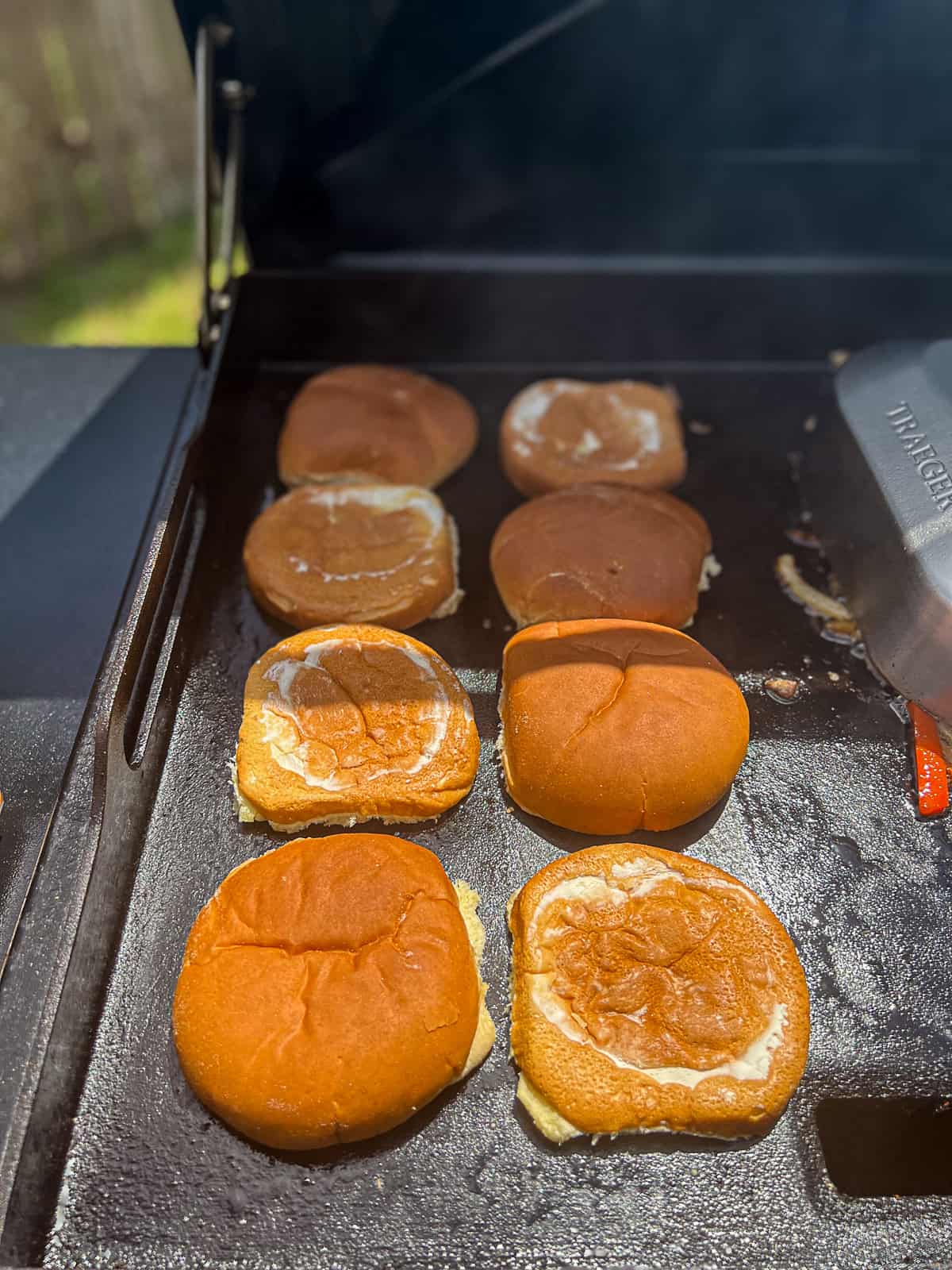 Griddle Cooking Hamburger Buns on Traeger Flatrock Grill