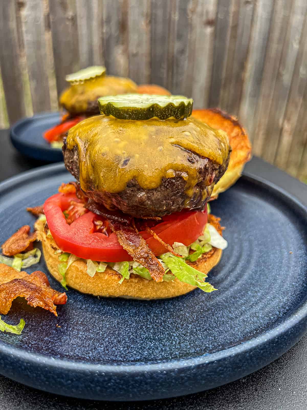 Griddled Blackstone Cheeseburger On A Dinner Plate