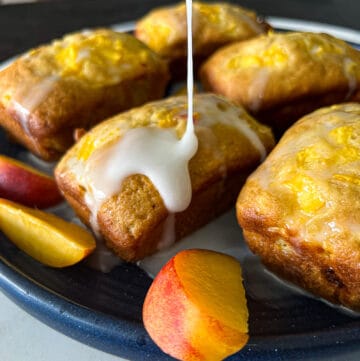 8 mini loaf pan recipe for peach mini loaves with Lemon Icing Glaze