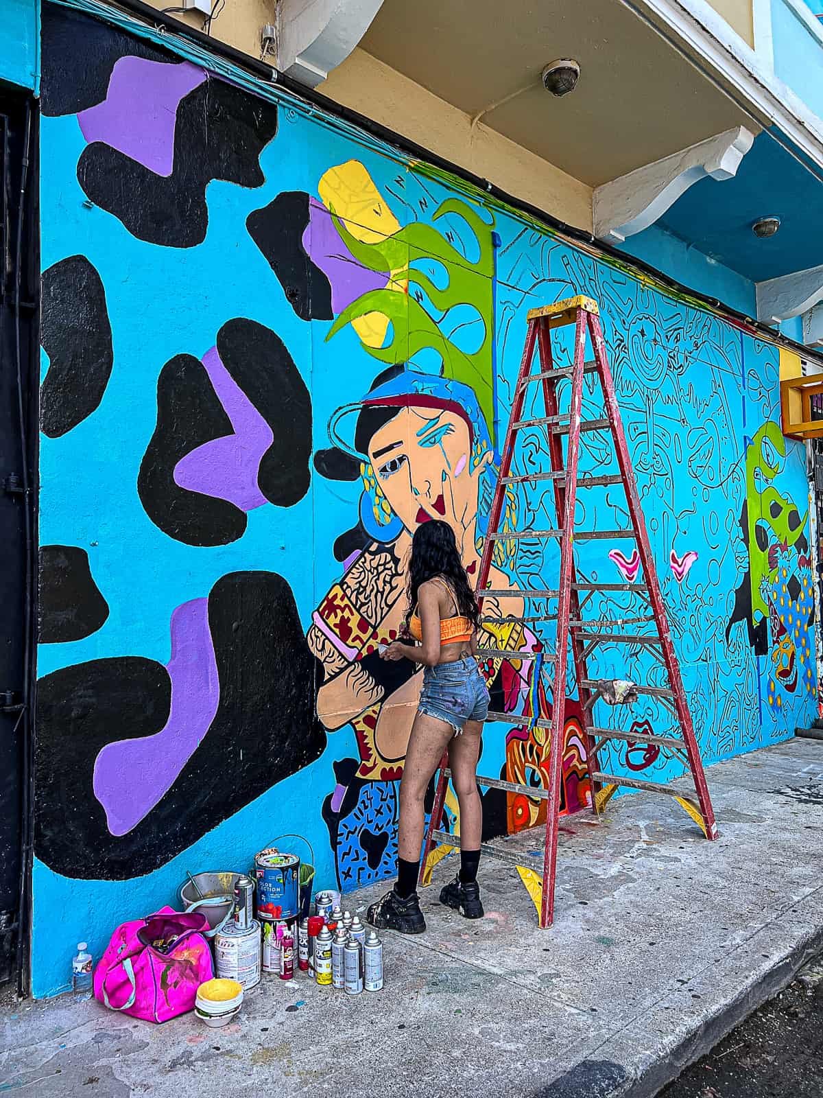 Artist Painting Mural in Santurce San Juan