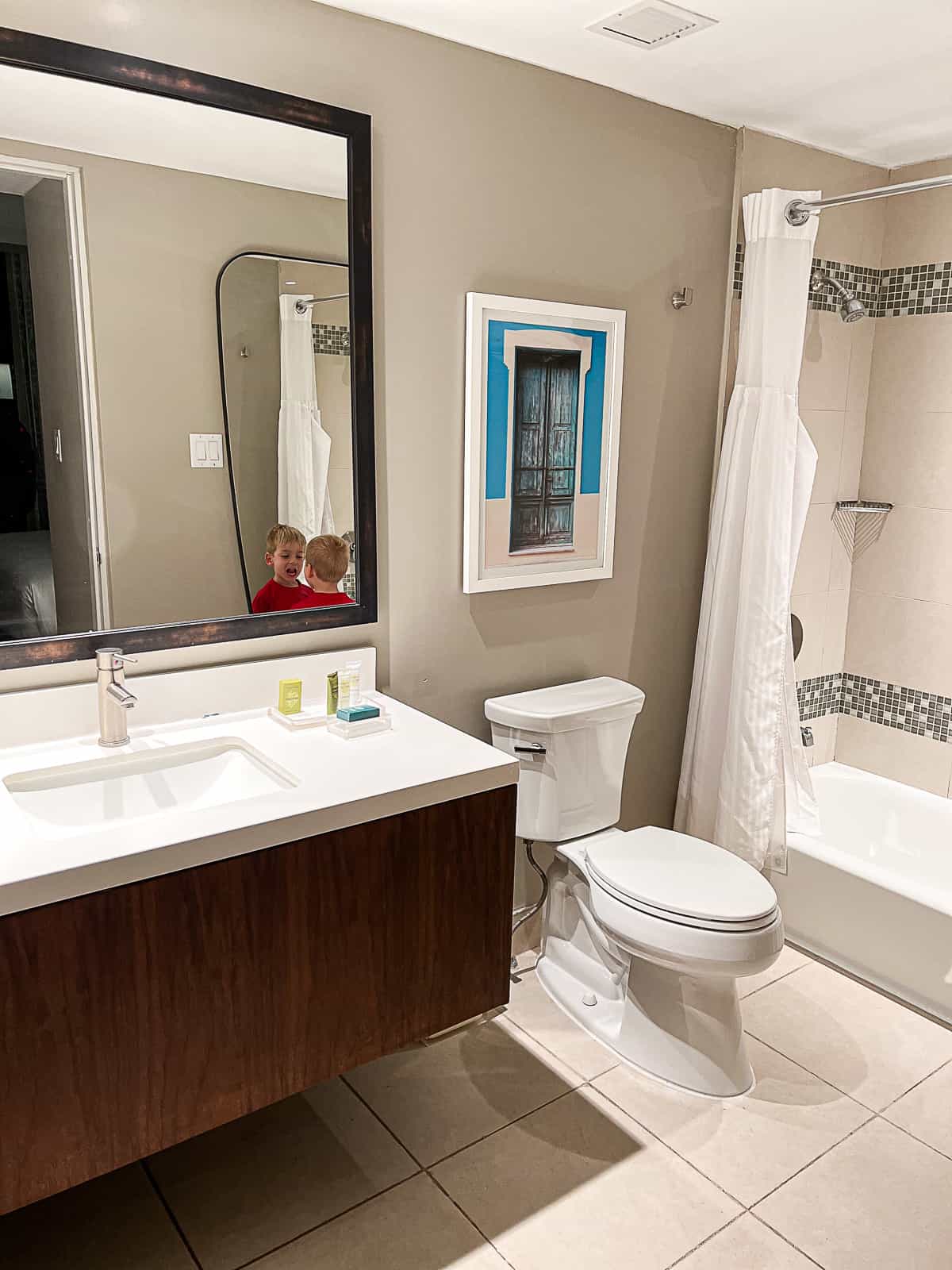 Bathroom sink and toiled inside Caribe Hilton Suites in Puerto Rico