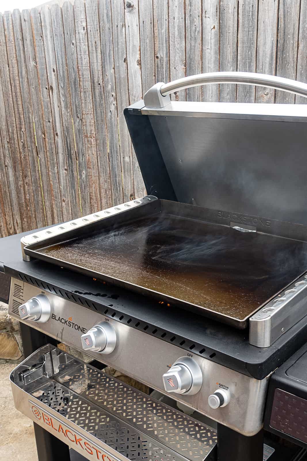 During Process of Seasoning Blackstone Griddle when oil burns off grill