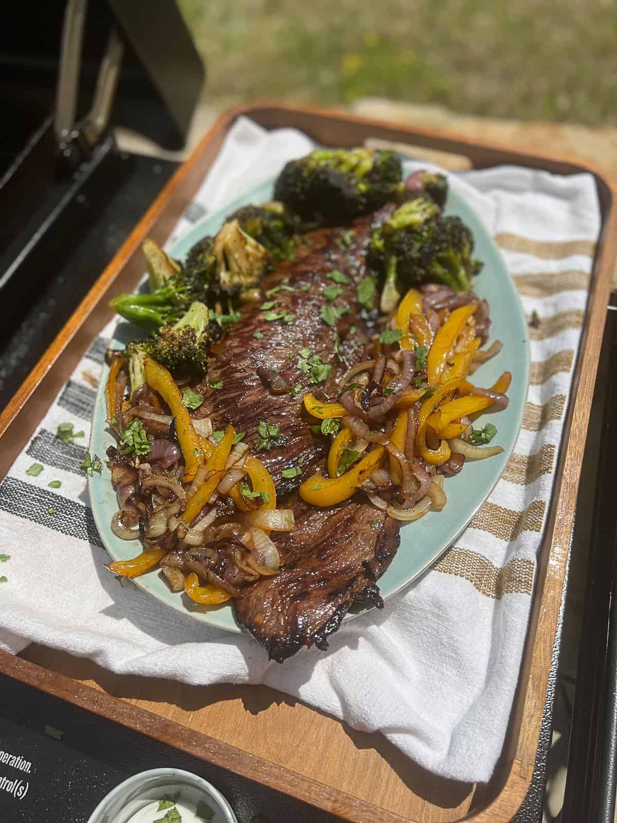 Griddle Grilled Beef Loin Top Sirloin On a Dinner Platter with Vegetables