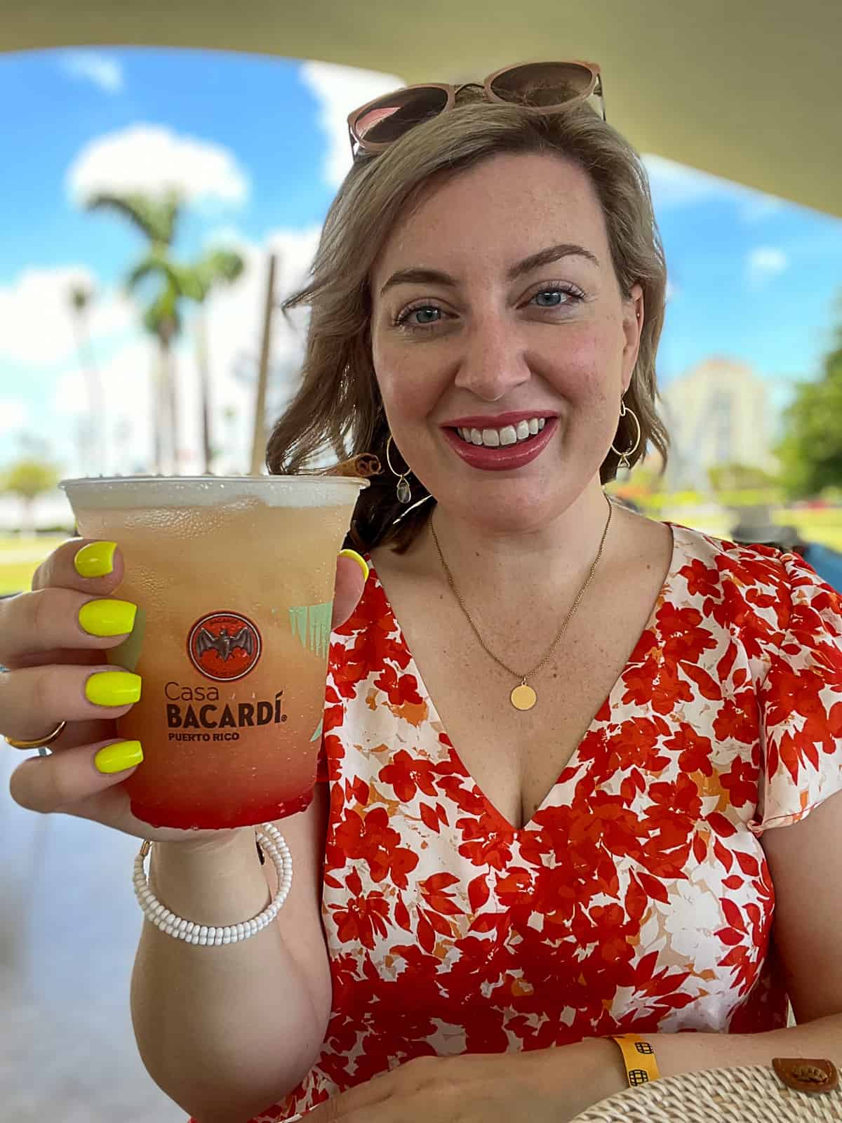 Jenna Passaro Food Travel Blogger with Bacardi Rum Drink at Casa Bacardi in Puerto Rico