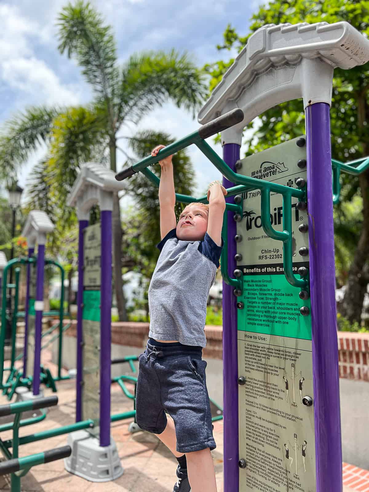 Kid Exercising outside of Parque Del Ninos Playground in Old San Juan