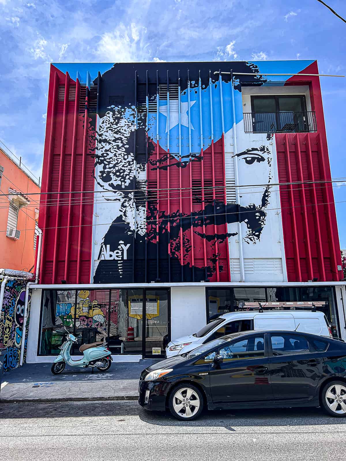 Red White and Blue Man with Beard and Bandana Street art in Santurce San Juan