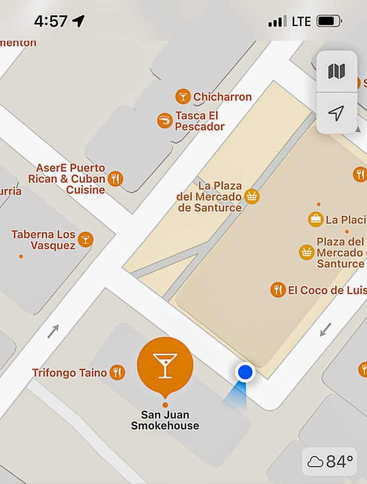 Street View Map of Restaurants in La Placita de Santurce