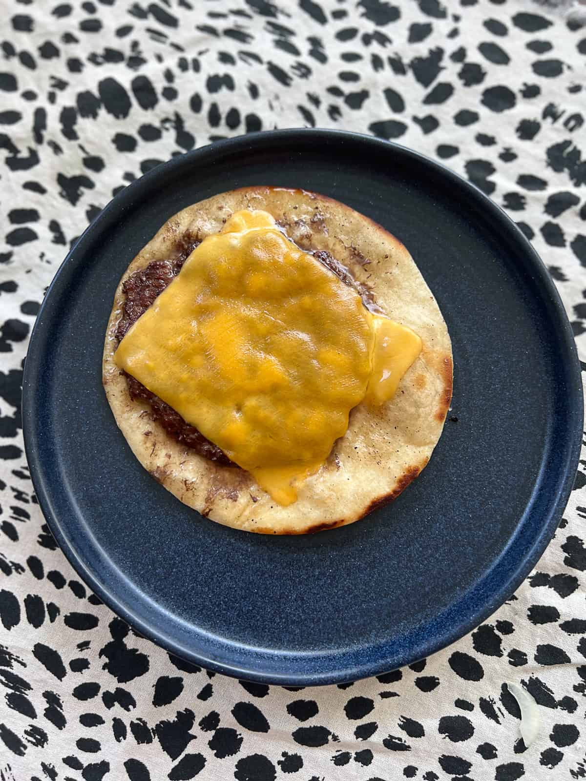 Taco Smashed Burger with Tortilla on a plate Recipe