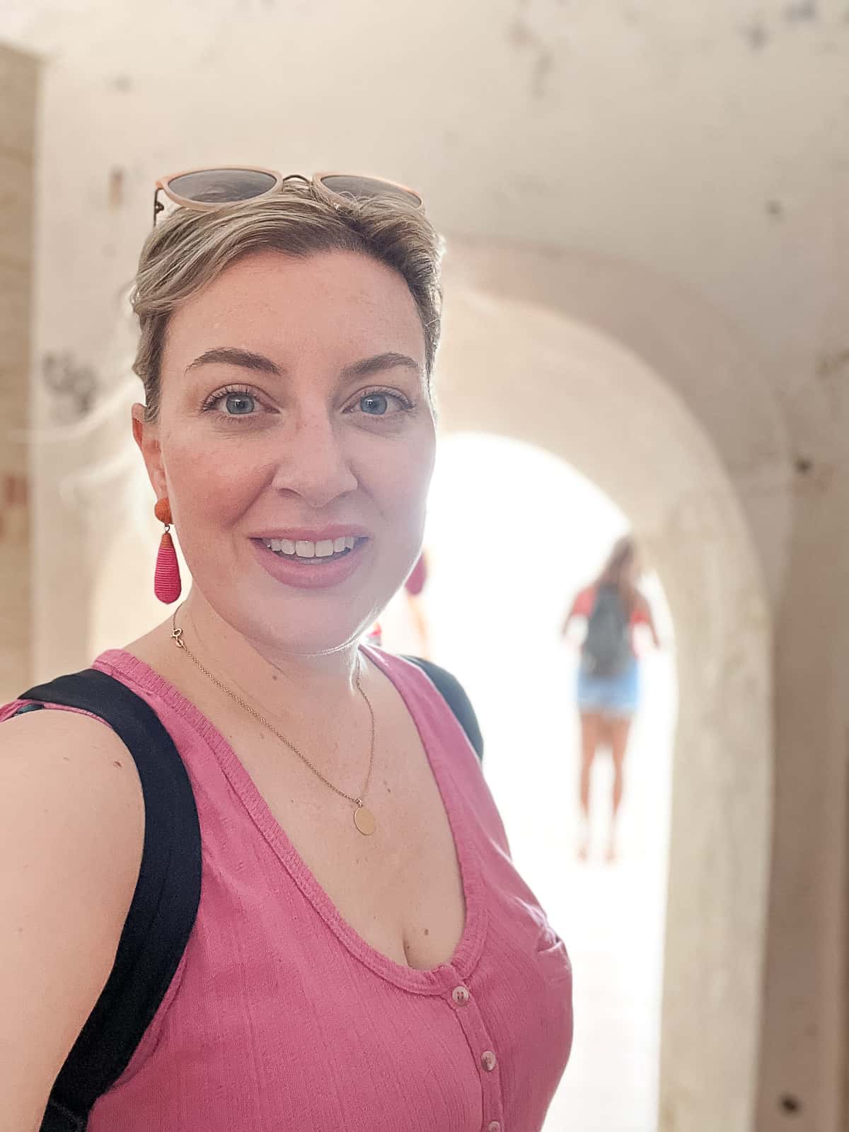 Travel Blogger Touring the inside of San Felipe Del Morro Castle