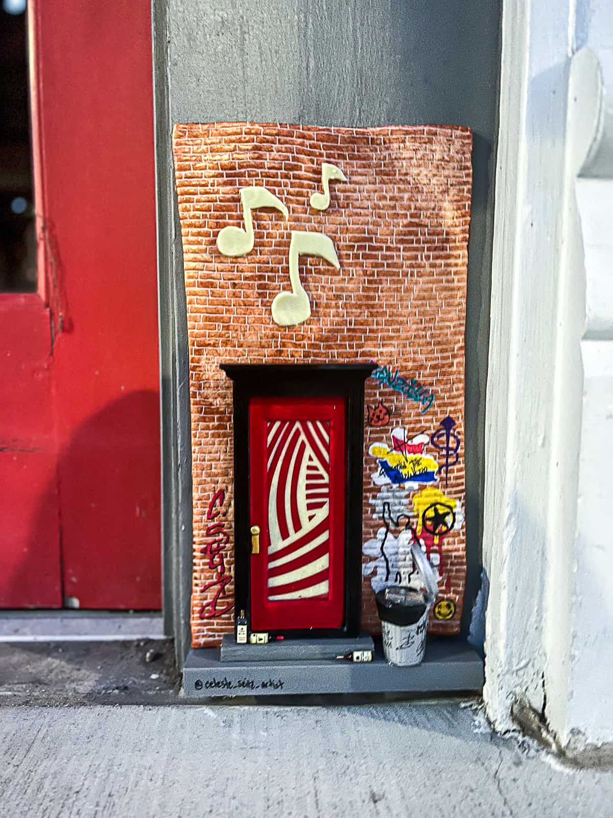 Celeste Seitz Art featuring Red Zeppelin in a tiny door exhibit in McKinney Square