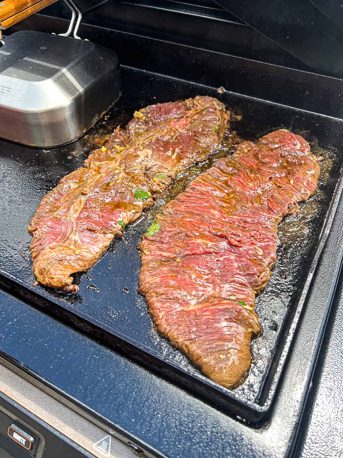 Traeger Flatrock Griddle Cooking Marinated Flap Steak