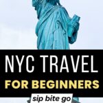 NYC Trip Vacation Guides and Tips with text overlay and city image