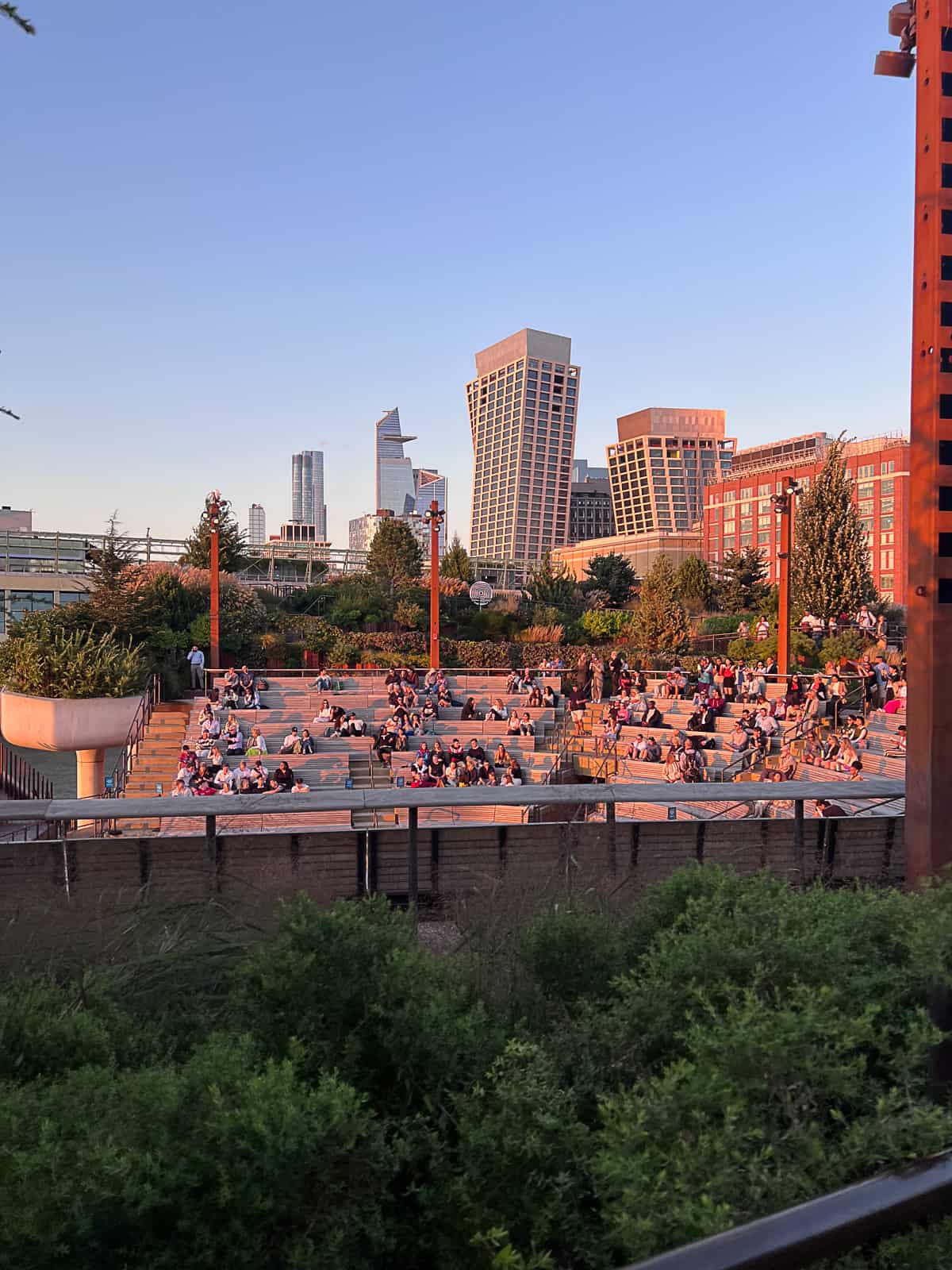 View of seating area to watch Little Island NYC Sunset View