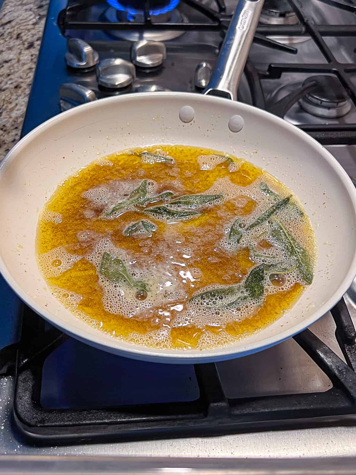 Brown Butter Sage Sauce recipe cooking on the stove