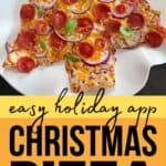 Christmas Tree Pizza Recipe for Holiday Appetizers with text overlay and Sip Bite Go logo