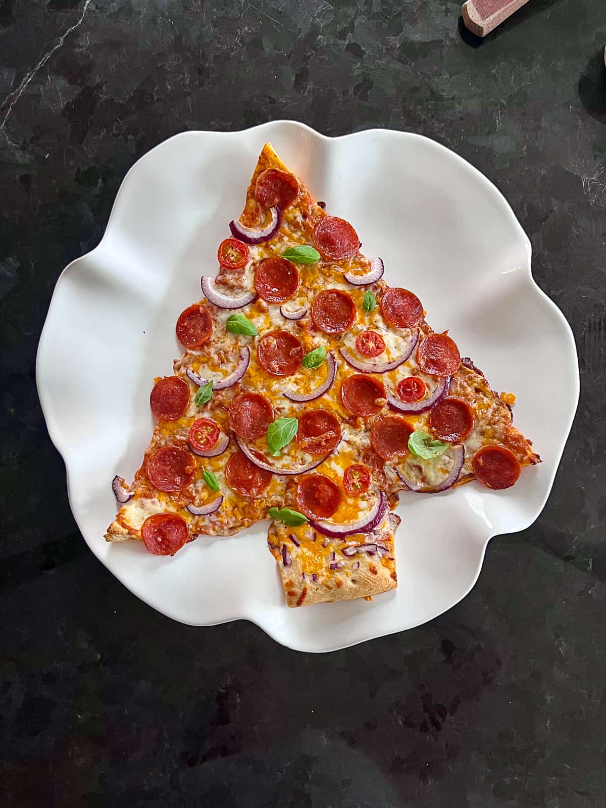 Christmas Tree Pizza on a Holiday Appetizer Platter