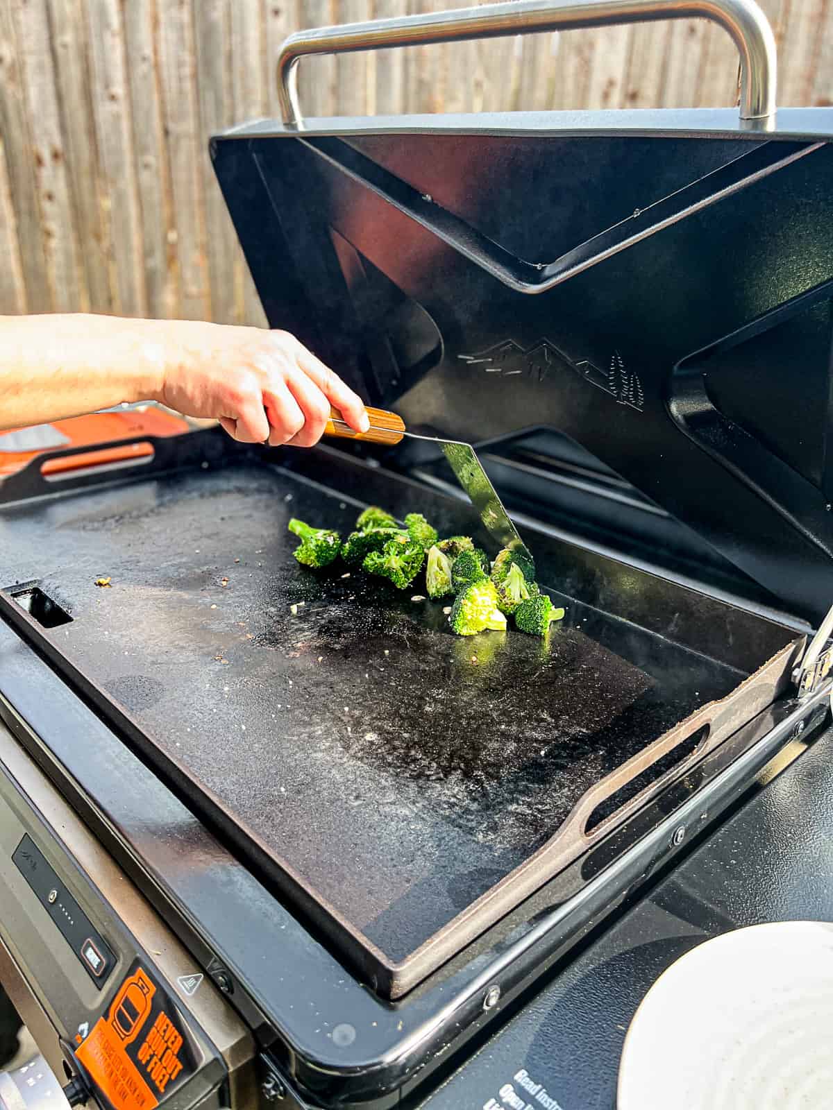Griddle Cooking Broccoli on Traeger Grills Flatrock