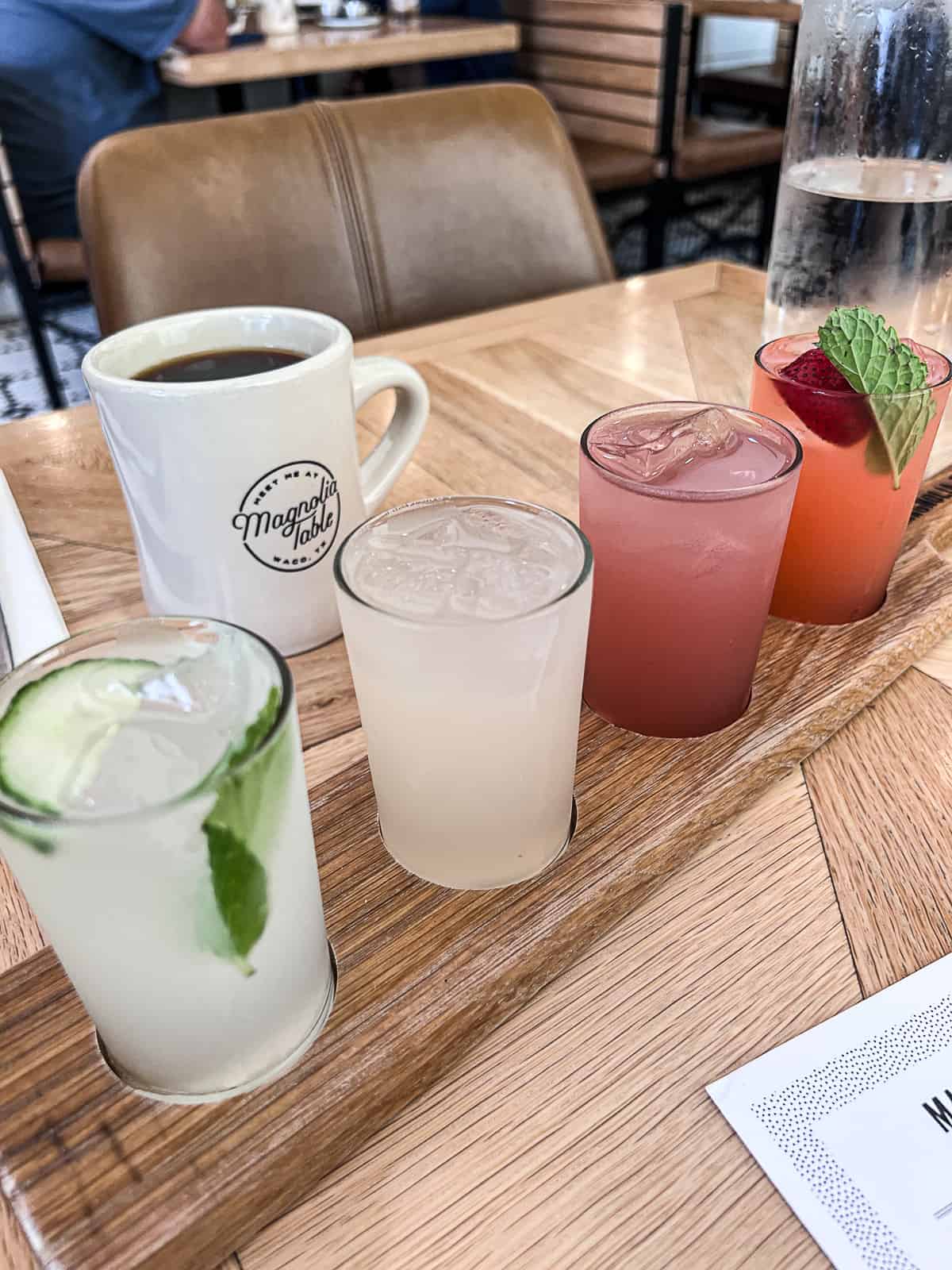 lemonade flight at Magnolia Table restaurant in Waco Texas